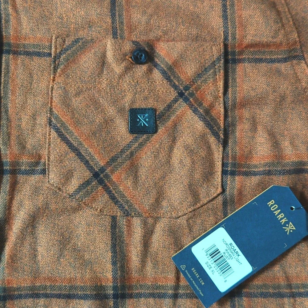 Roark Nordsman Light Flannel Shirt Mens XL Rust Plaid Organic Cotton Blend NWT - Picture 4 of 8
